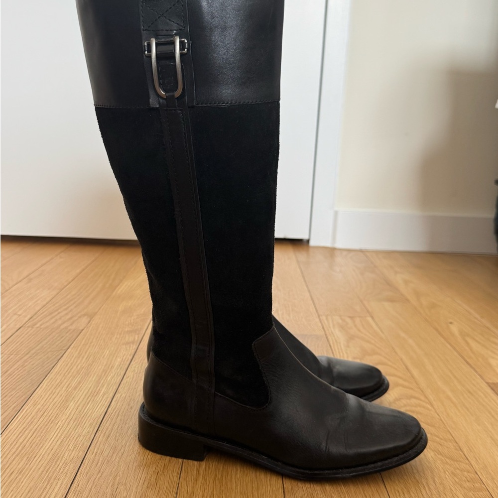 Classic Tall Black Leather and Suede Riding Boots